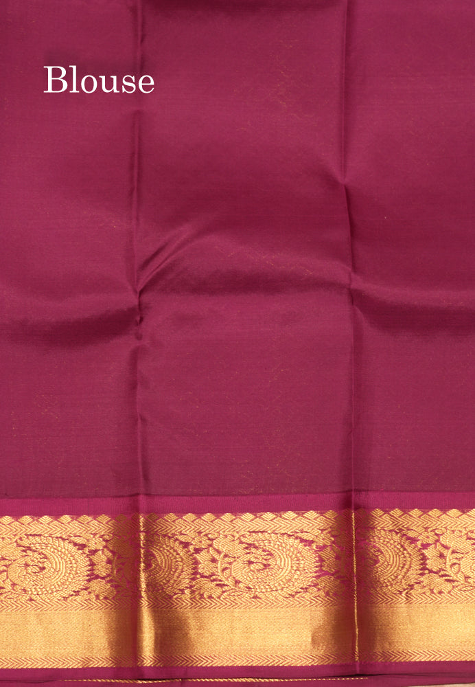 Half White Colour Pure Kanjivaram Silk Saree With Magenta Border