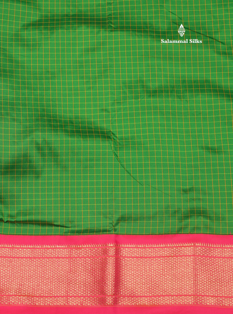 9 Yards Semi Silk Saree Peacock Green Colour with Pink Border