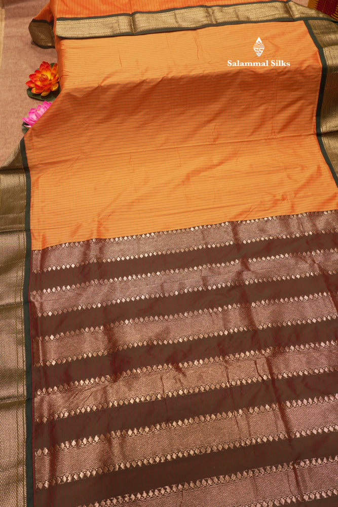 9 Yards Semi Silk Saree Peacock Green Colour with Pink Border
