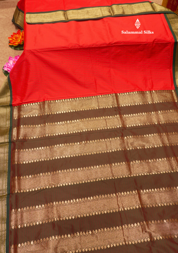 9 Yards Semi Silk Saree Peacock Green Colour with Pink Border