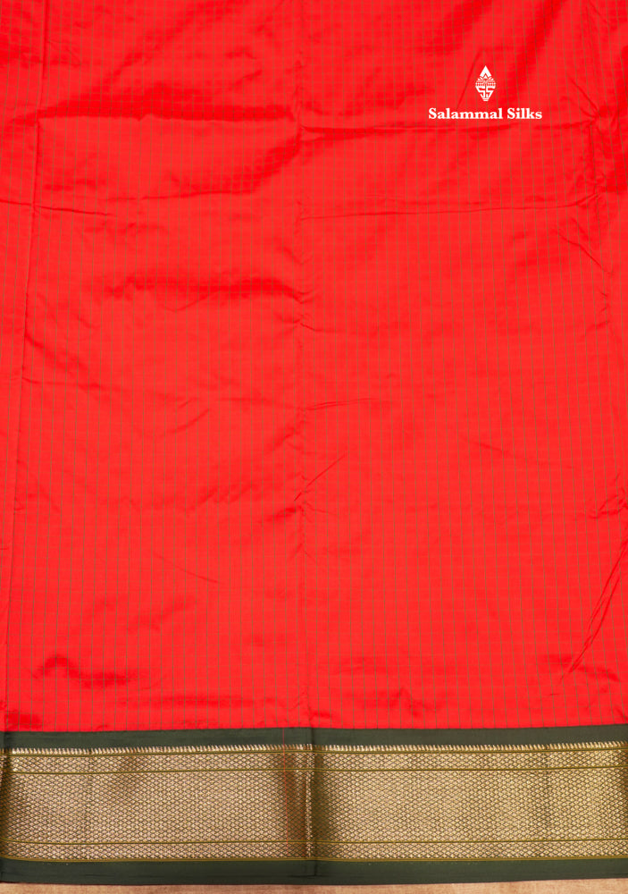 9 Yards Semi Silk Saree Peacock Green Colour with Pink Border
