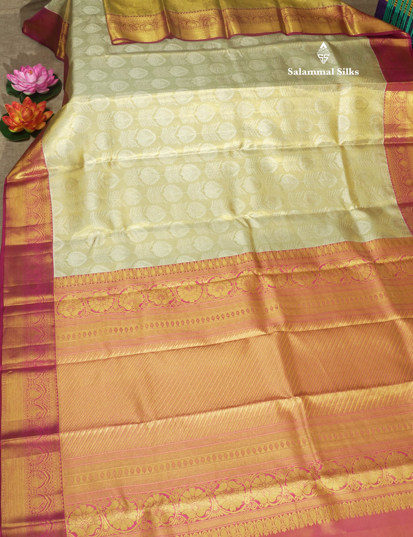 Sandal Tissue Bridal Pure Kanjivaram Silk Saree With Contrast Magenta Border