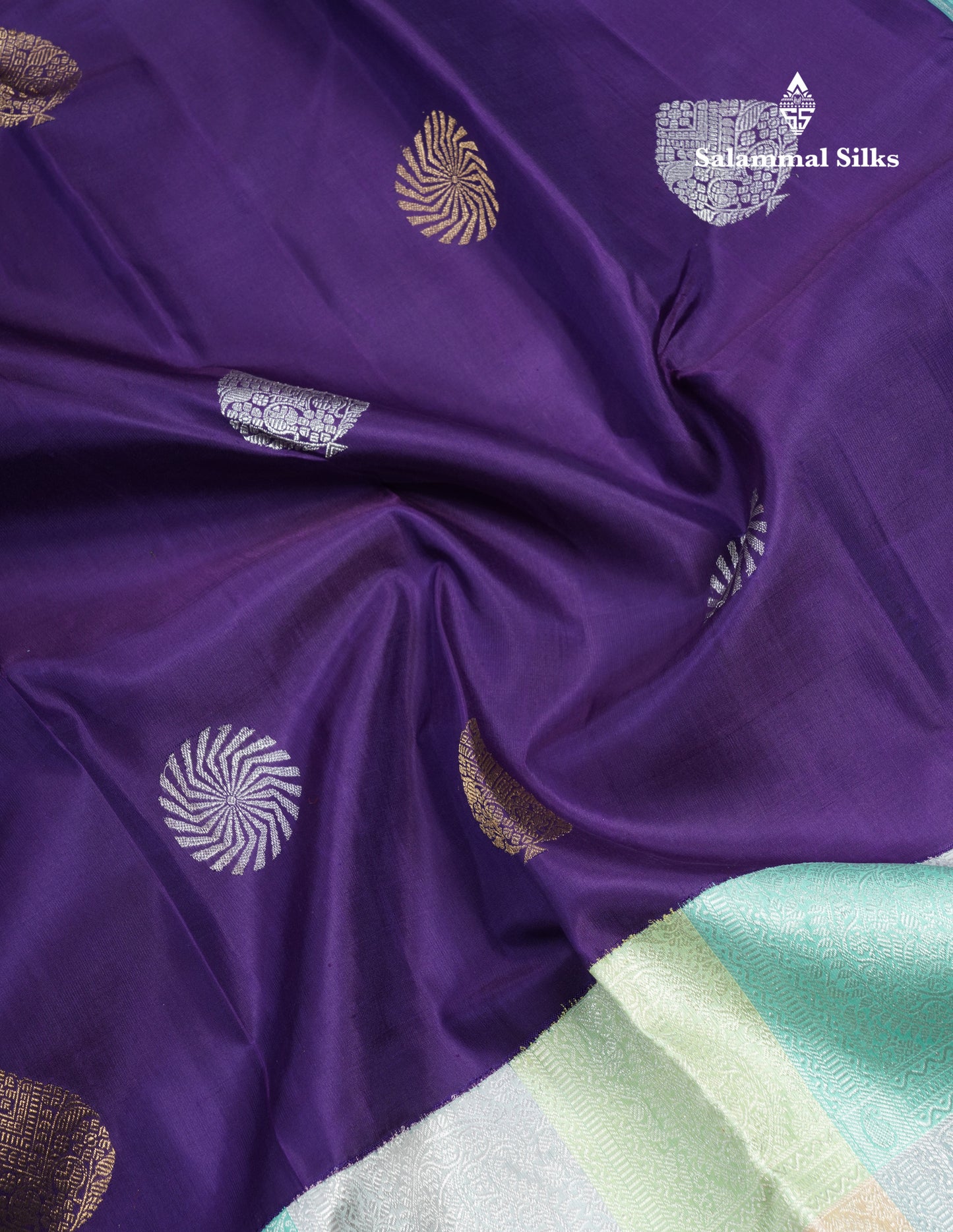 Violet Pure Kanjivaram Silk Saree With Contrast Rexona Fancy Multicolour Checks Border