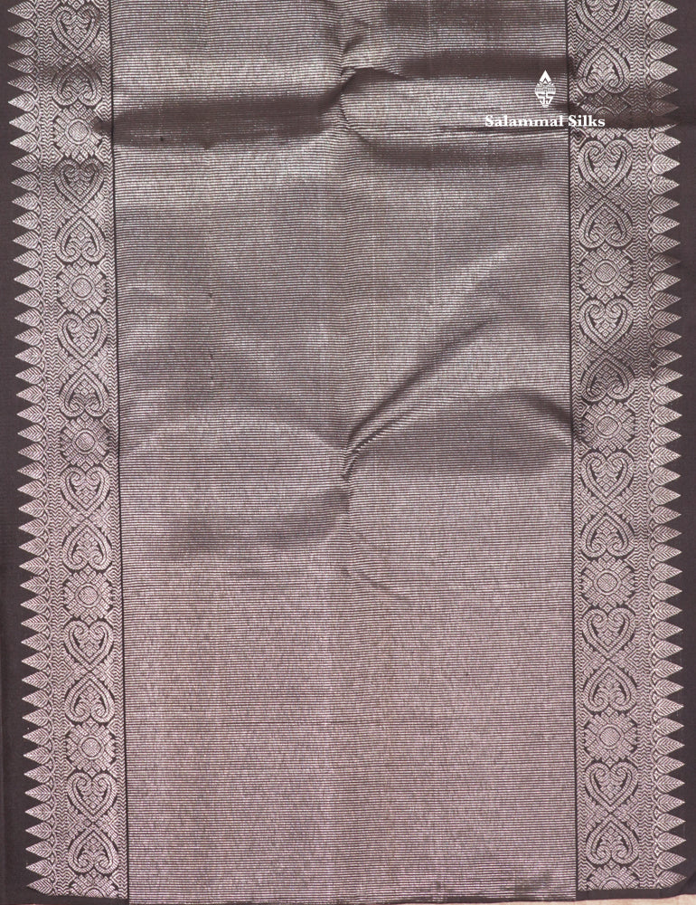 Kanjivaram Tiny Checks White & Black Pure Silk Saree With Contrast Black Border