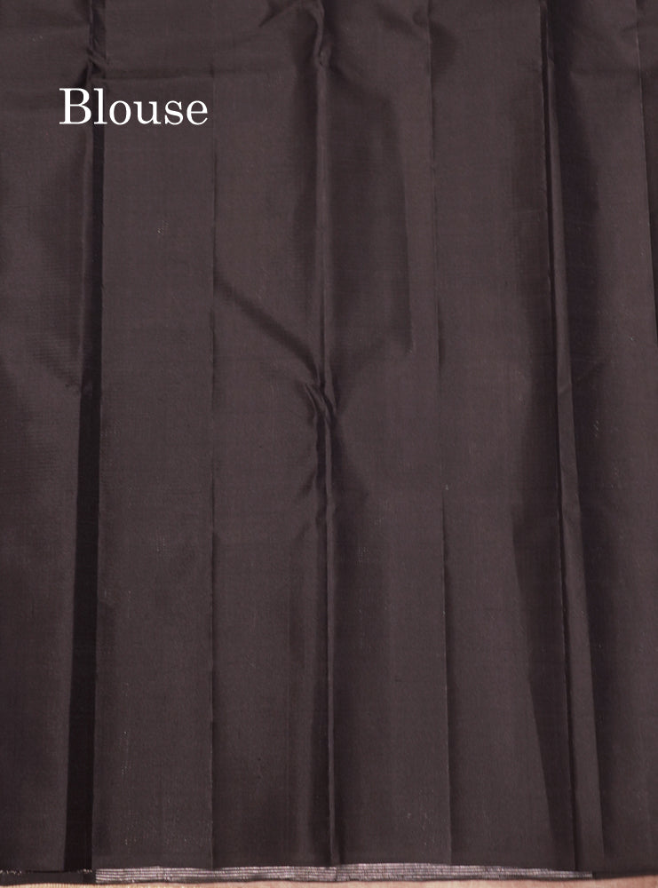 Kanjivaram Tiny Checks White & Black Pure Silk Saree With Contrast Black Border