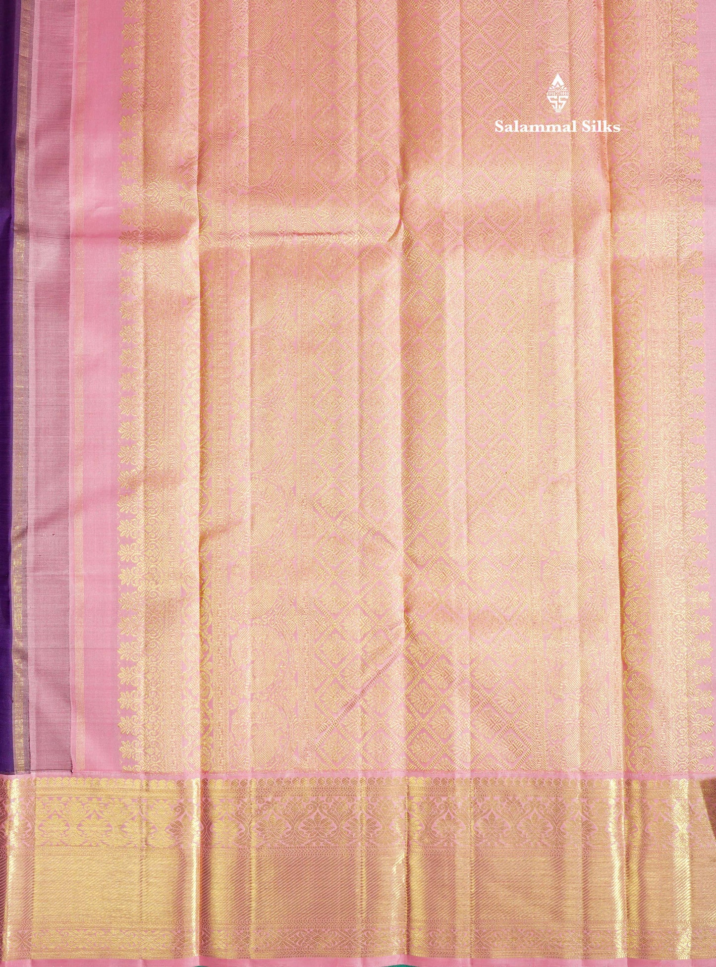 Purple Korvai Pure Kanjivaram Silk Saree with Contrast Light Pink Border
