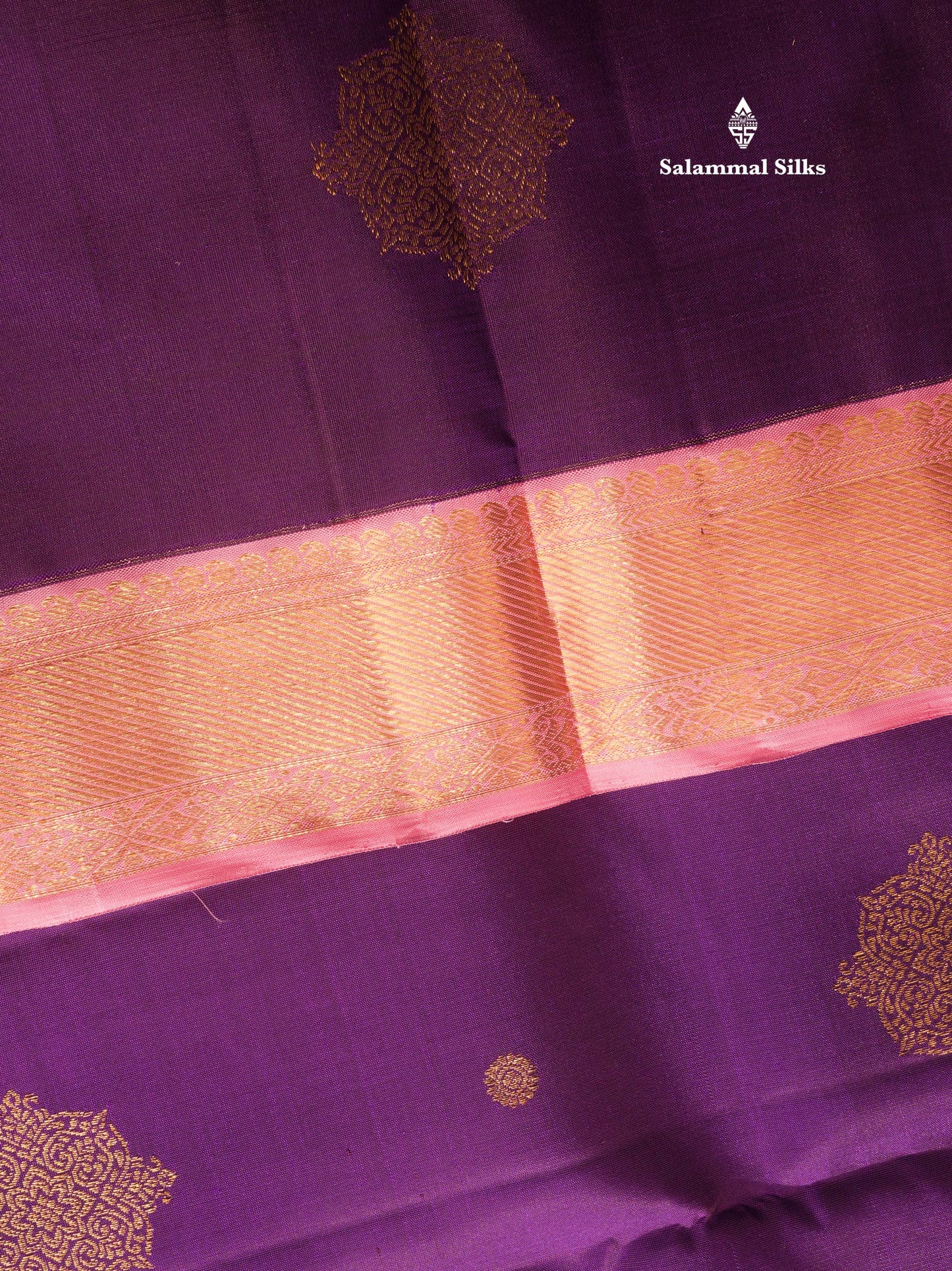 Purple Korvai Pure Kanjivaram Silk Saree with Contrast Light Pink Border