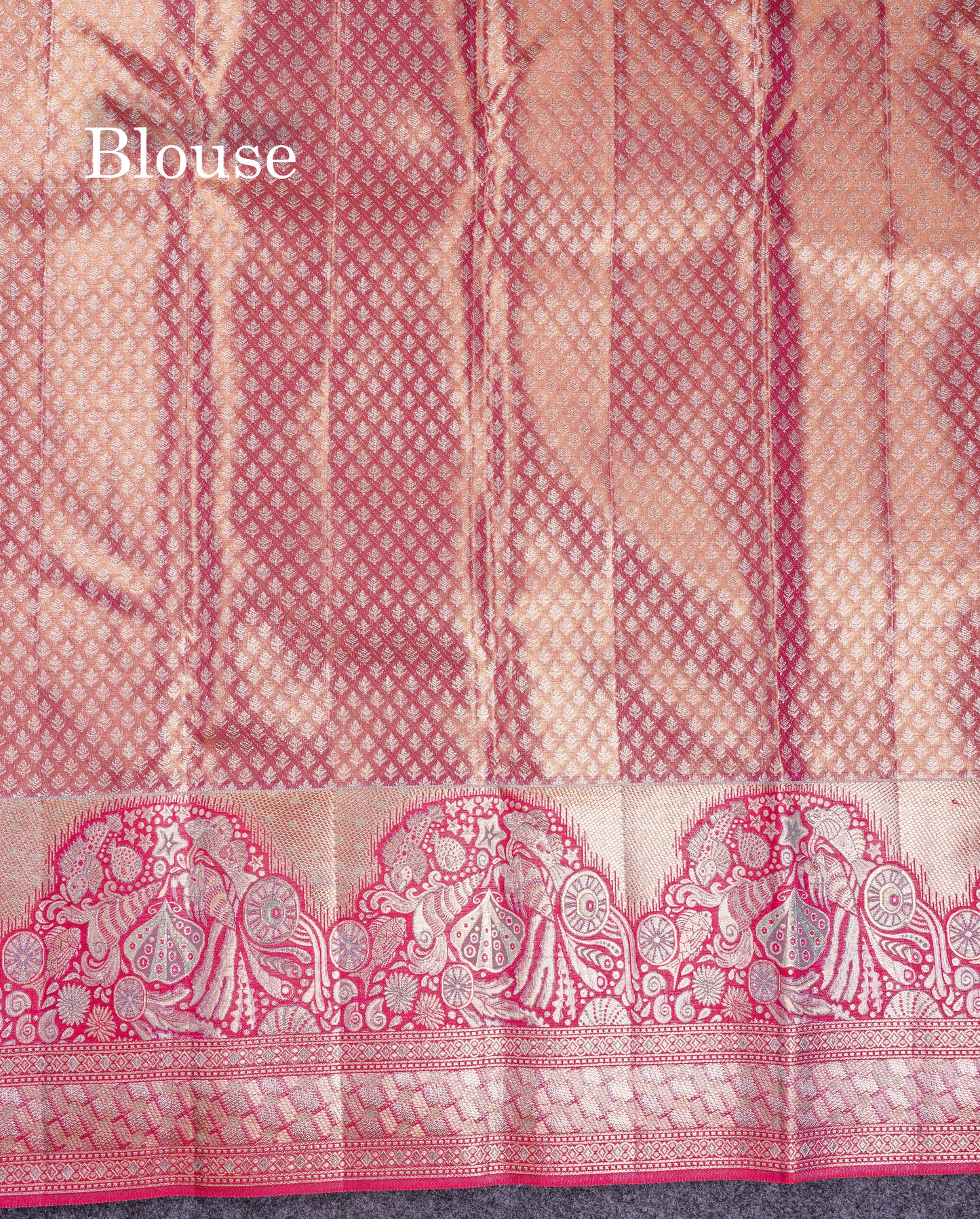 Beautiful Pastel Blue Tissue Bridal Pure Kanjivaram Silk Saree With Contrast Pink Fancy Turning Border