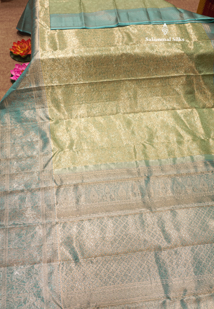 Rexona Green Colour Pure Kanjivaram Tissue Silk Saree with Light Ananda Border