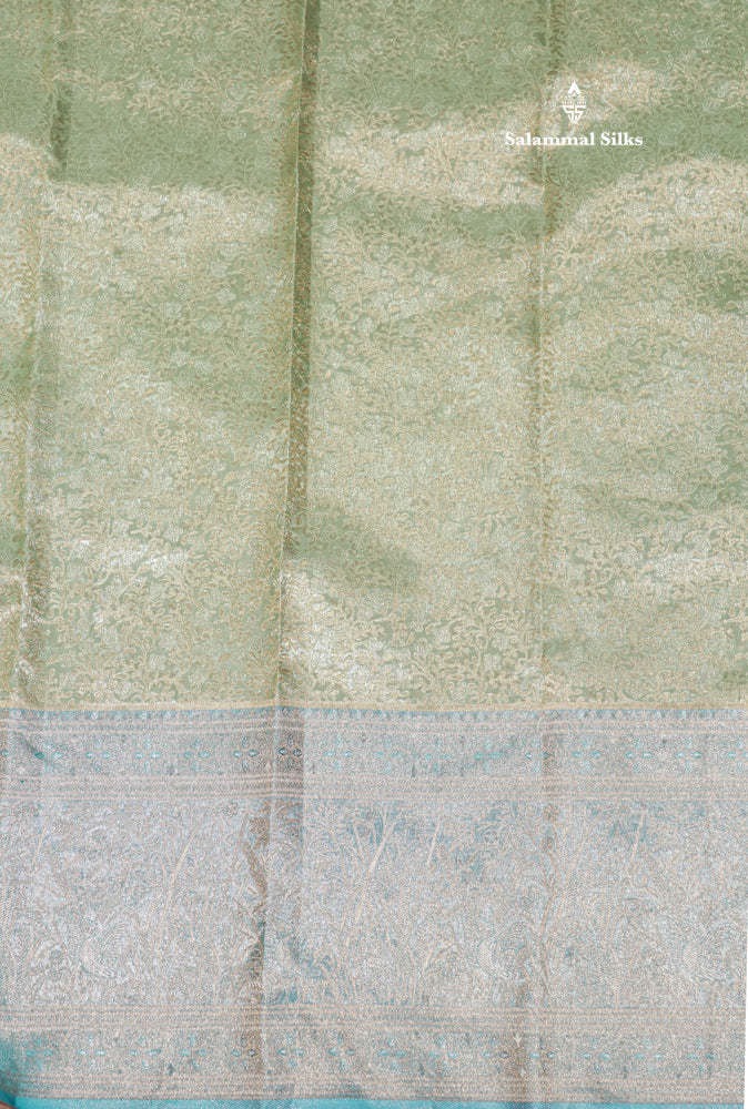 Rexona Green Colour Pure Kanjivaram Tissue Silk Saree with Light Ananda Border
