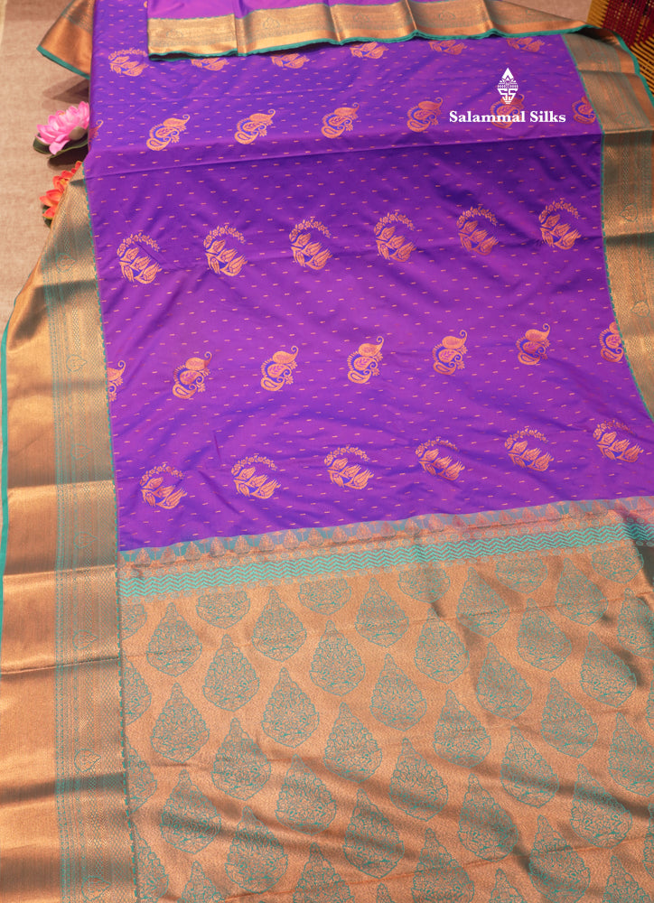 Violet Colour Semi Silk Saree With Saffire Green Border