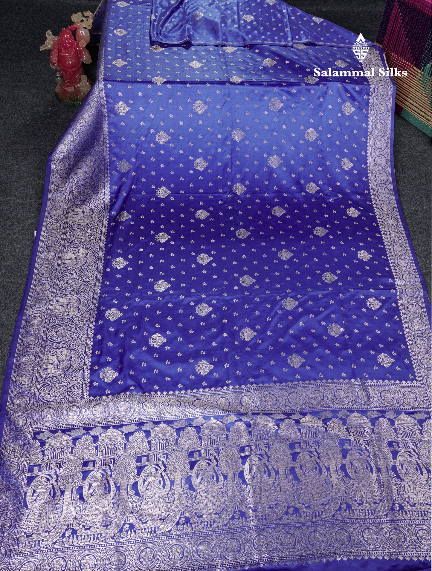 Beautiful Royal Blue Russian Silk Saree With Fancy Self Border