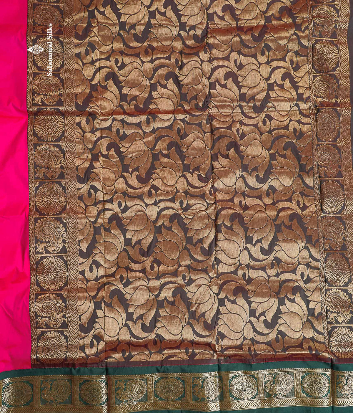 Semi Silk Saree - Magenta Pink Colour Body With Bottle Green Border | 9.5 Yards