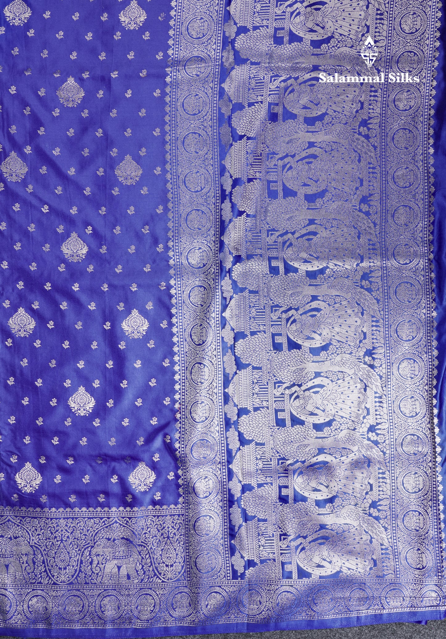 Beautiful Royal Blue Russian Silk Saree With Fancy Self Border