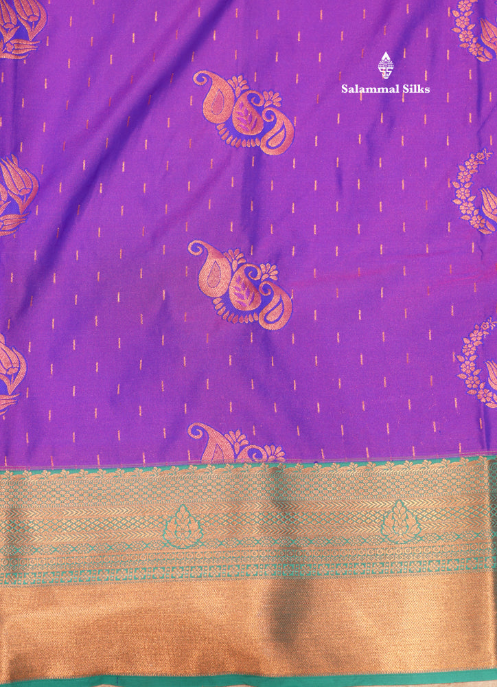 Violet Colour Semi Silk Saree With Saffire Green Border