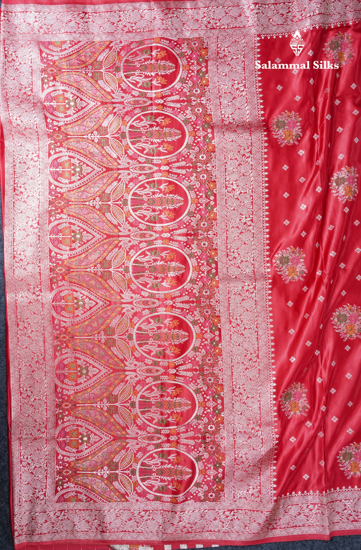 Beautiful Magenta Meenakari Work Russian Silk Saree With Fancy Self Border