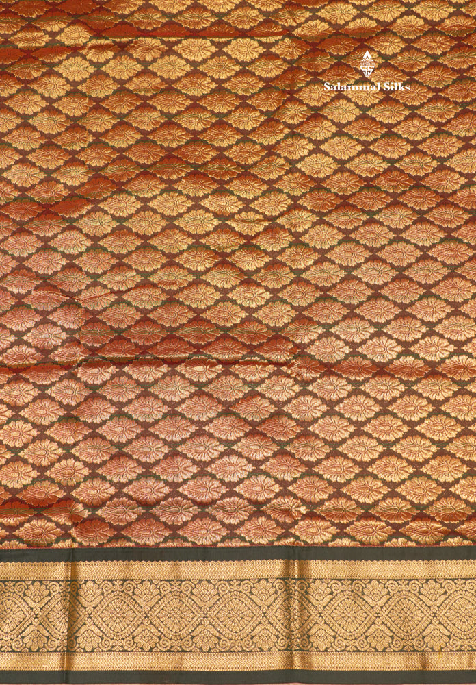 9 Yards Semi Silk Saree Orange Colour with Bottle Green Border