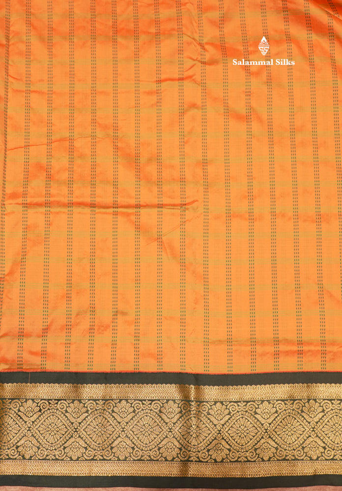 9 Yards Semi Silk Saree Orange Colour with Bottle Green Border