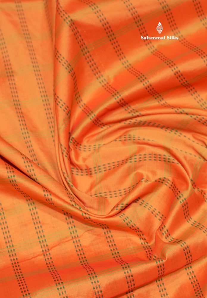 9 Yards Semi Silk Saree Orange Colour with Bottle Green Border