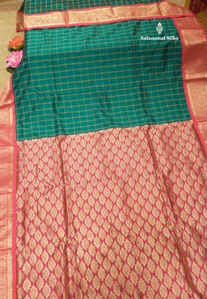 9 Yards Semi Silk Saree Orange Colour with Bottle Green Border
