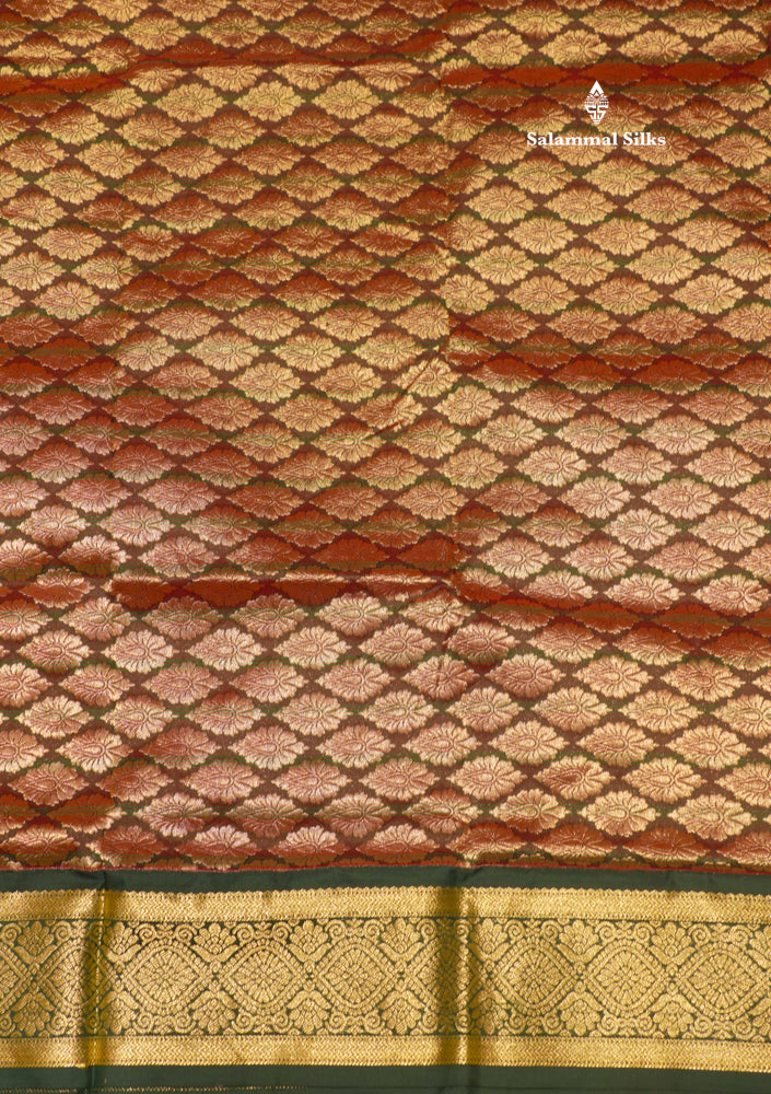 9 Yards Semi Silk Saree Orange Colour with Bottle Green Border