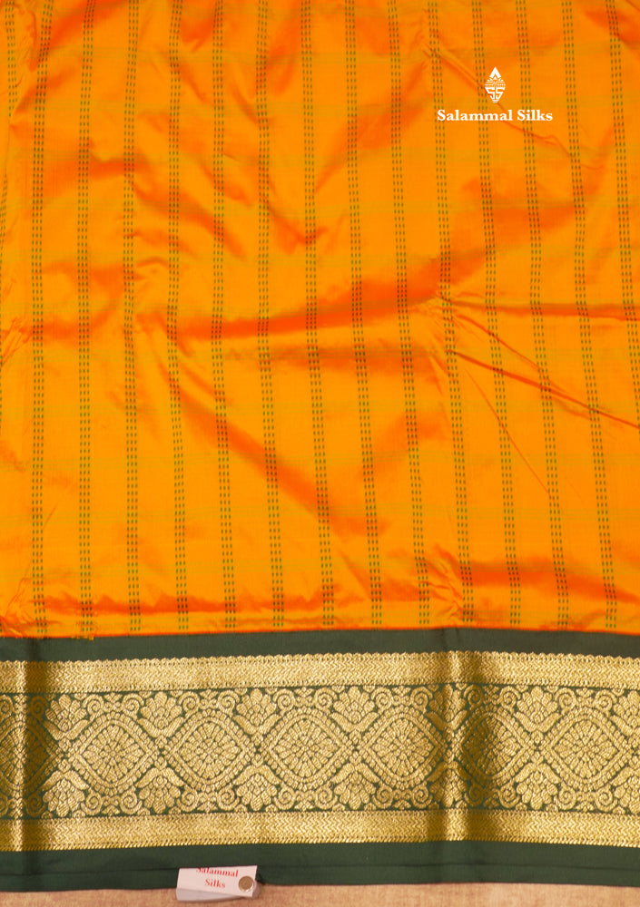 9 Yards Semi Silk Saree Orange Colour with Bottle Green Border