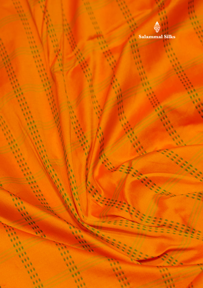 9 Yards Semi Silk Saree Orange Colour with Bottle Green Border