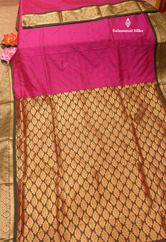 9 Yards Semi Silk Saree Orange Colour with Bottle Green Border