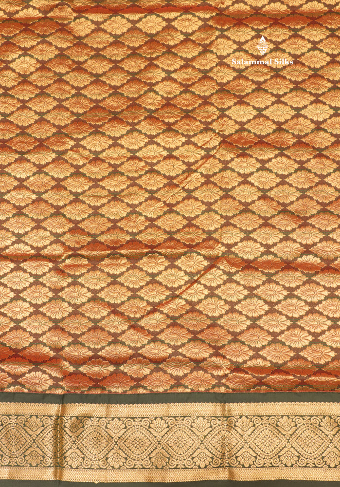 9 Yards Semi Silk Saree Orange Colour with Bottle Green Border