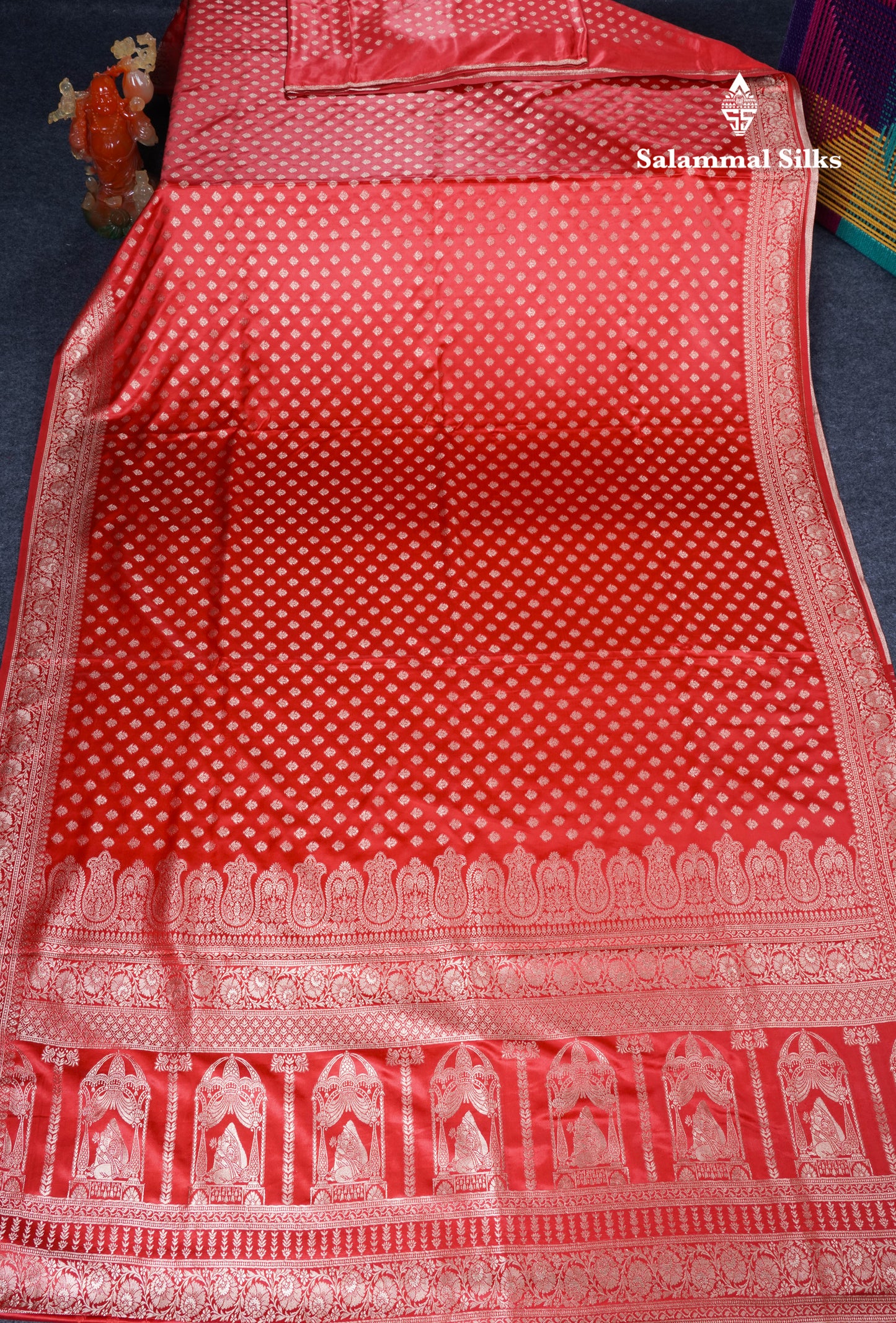 Beautiful Chilly Red Russian Silk Saree With Fancy Self Border
