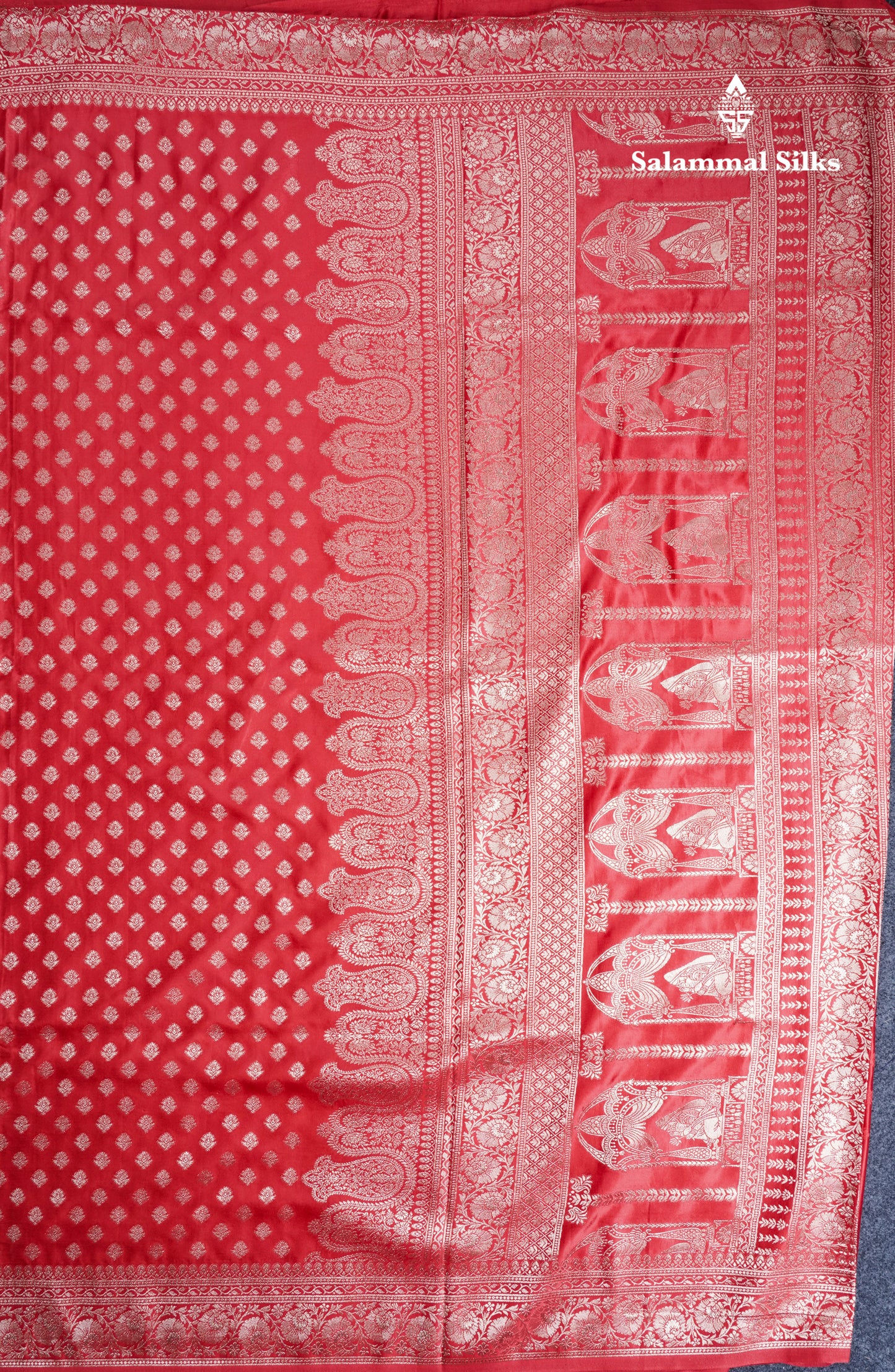 Beautiful Chilly Red Russian Silk Saree With Fancy Self Border