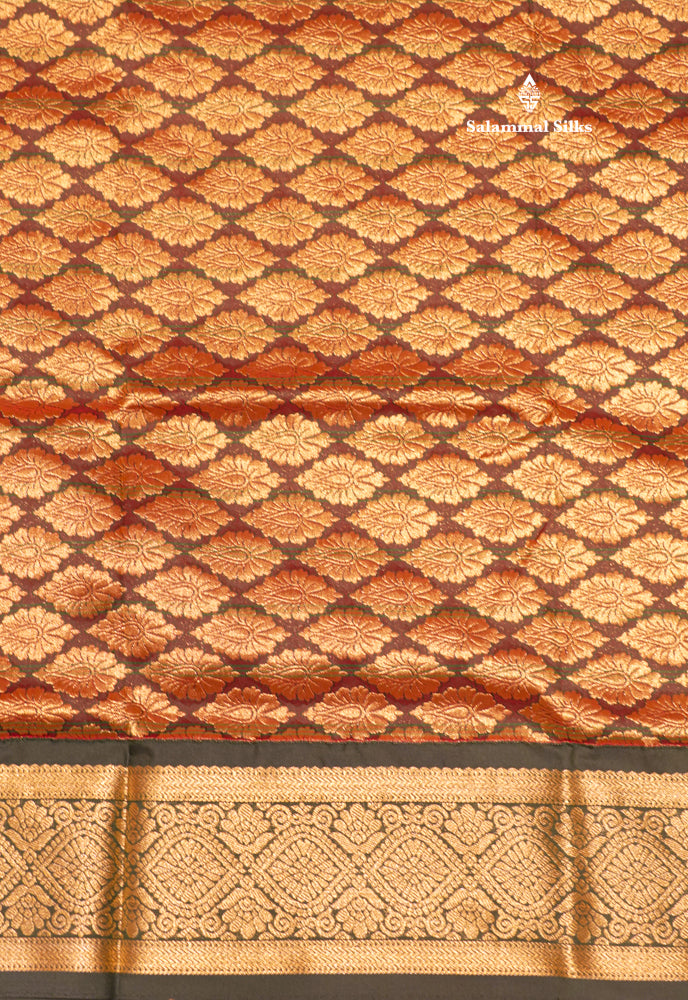 9 Yards Semi Silk Saree Orange Colour with Bottle Green Border