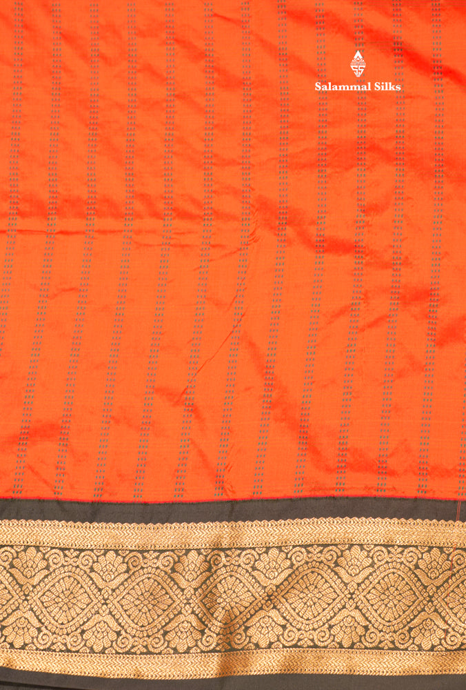 9 Yards Semi Silk Saree Orange Colour with Bottle Green Border