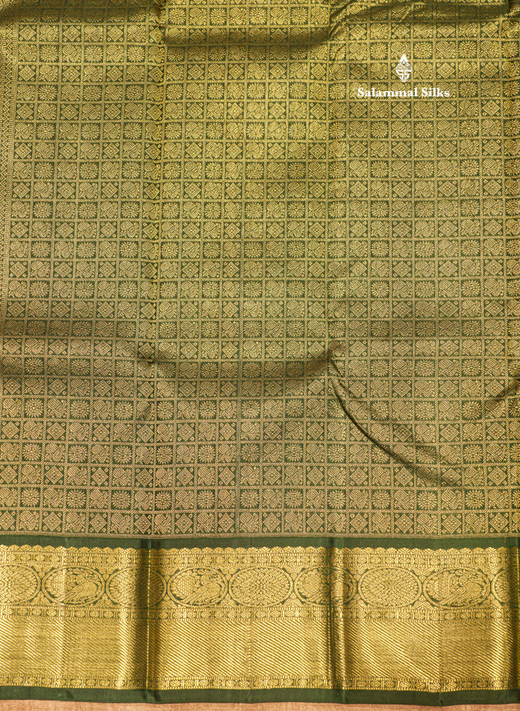 Korvai Mango Yellow Pure Kanjivaram Silk Saree With Contrast Bottle Green Border