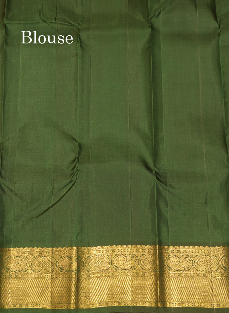 Korvai Mango Yellow Pure Kanjivaram Silk Saree With Contrast Bottle Green Border