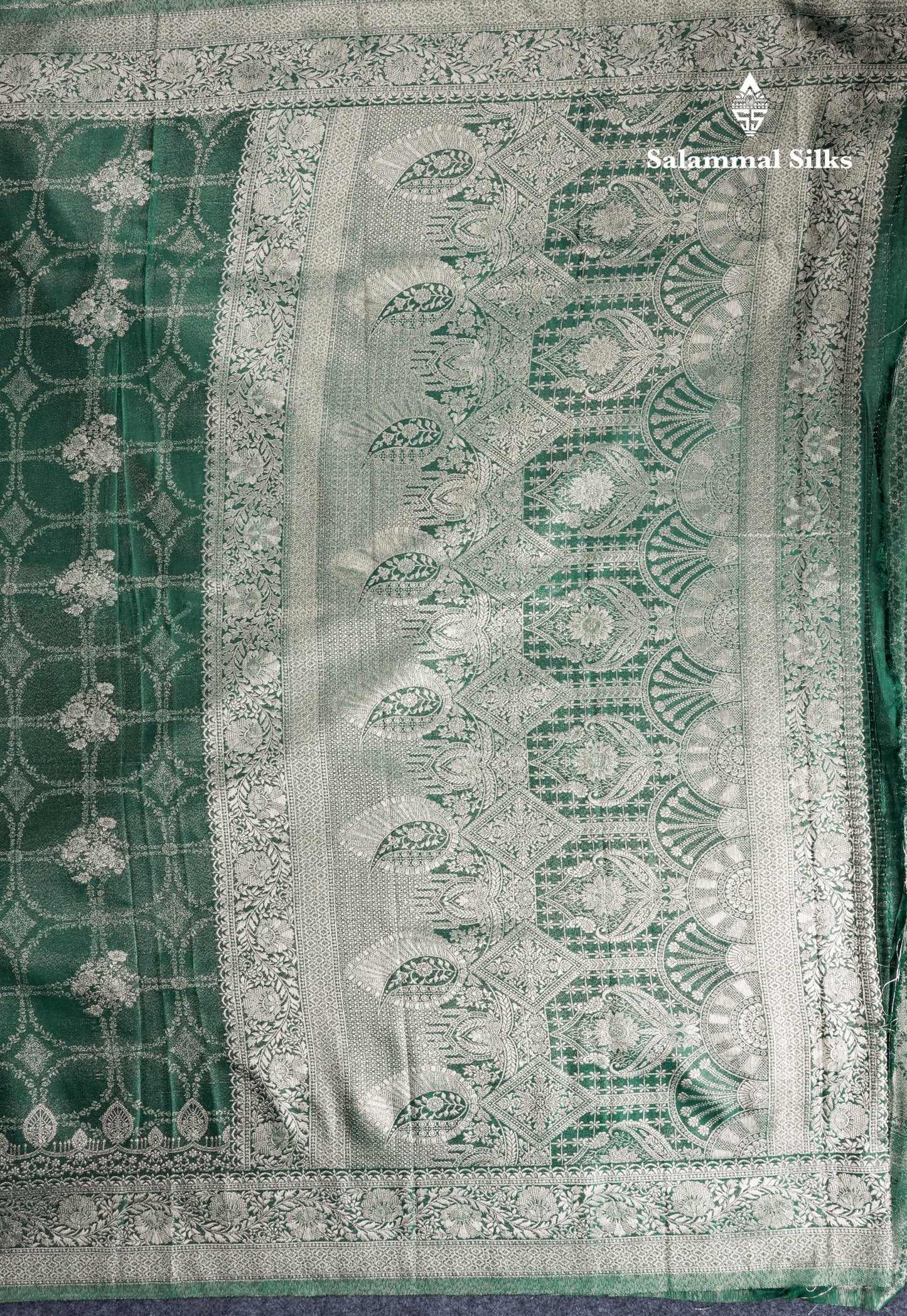 Beautiful Bottle Green Russian Silk Saree With Fancy Self Border