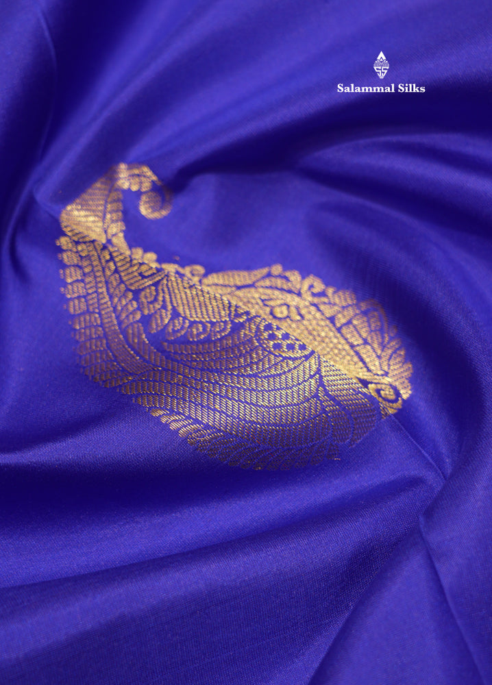 Royal Blue Colour Pure Kanjivaram Silk Saree With Pink Border
