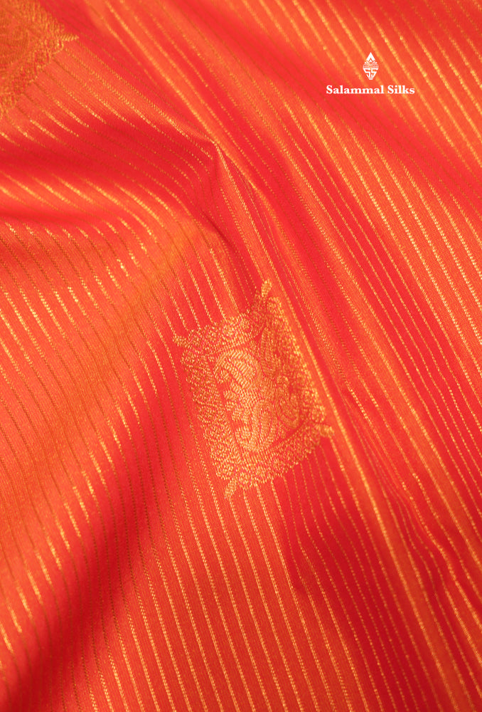 Orange Colour Zari Lines Semi Silk Saree With Saffire Green Border