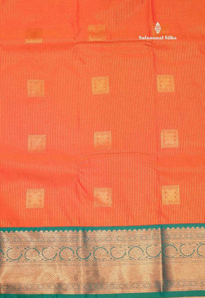 Orange Colour Zari Lines Semi Silk Saree With Saffire Green Border