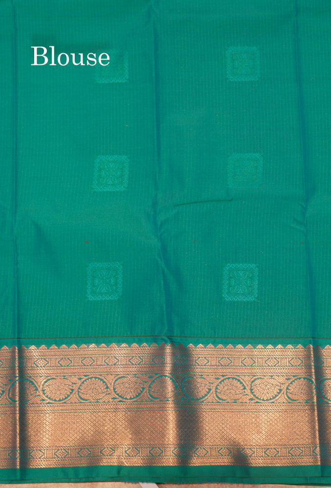 Orange Colour Zari Lines Semi Silk Saree With Saffire Green Border