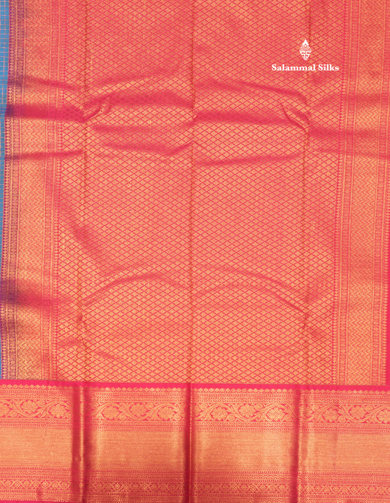 Blue Colour Small Checks Semi Silk Saree With Pink Border