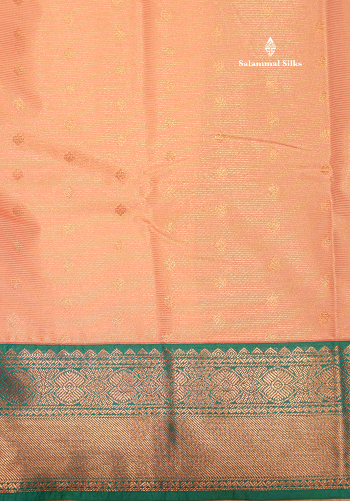 Peach Colour Vaira Oosi Semi Silk Saree With Saffire Green Border