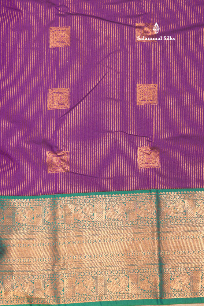 Violet Colour Zari Lines Semi Silk Saree With Saffire Green Border
