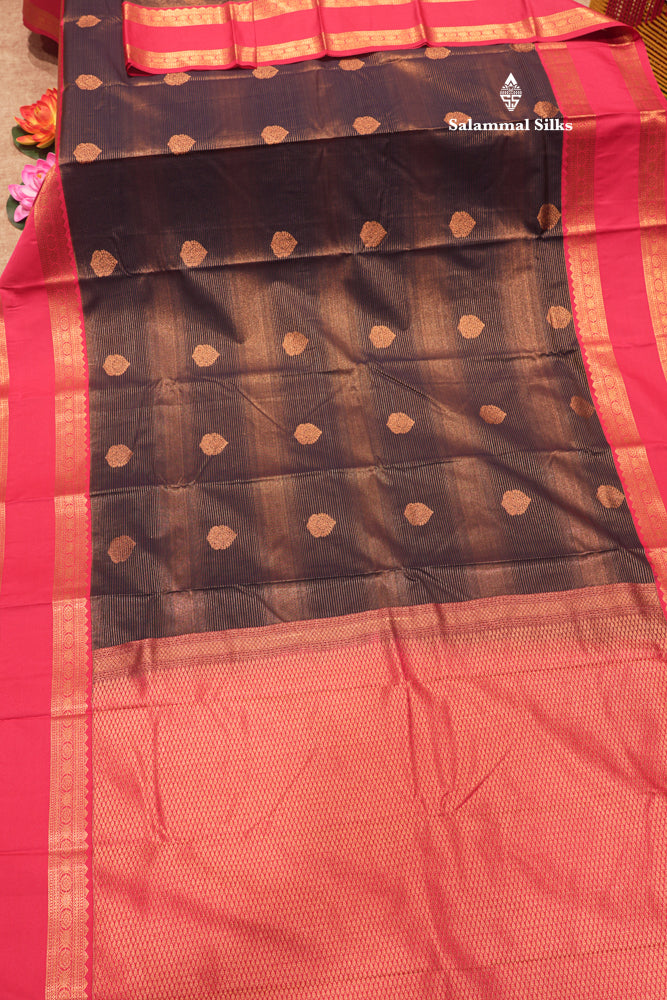 Dark Navy Blue Colour Alai Vaira Oosi Semi Silk Saree With Pink Double Border