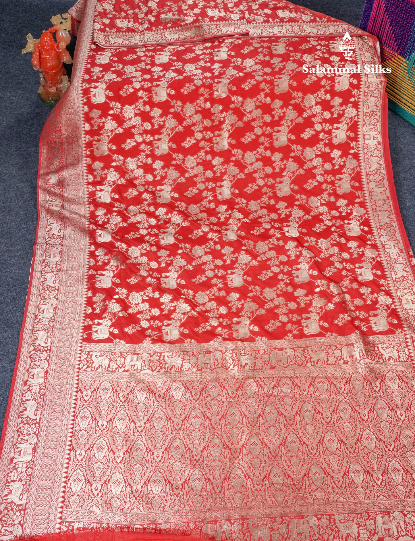Beautiful Chilly Red Semi Georgette Saree With Fancy Self Evening Morning Border