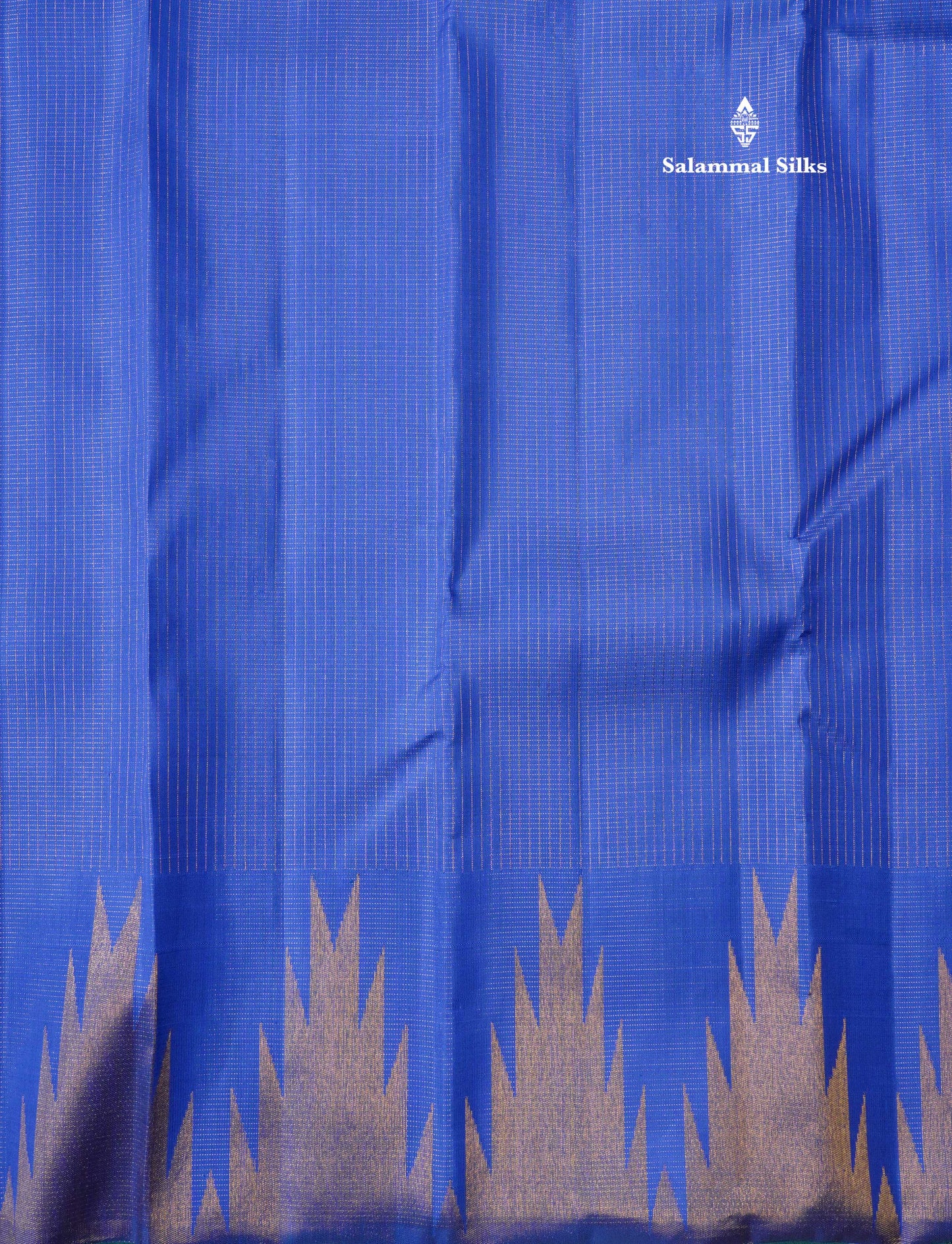 Royal Blue Tiny Checks 8 Kol Pure Kanjivaram Silk Saree with Traditional Temple Border