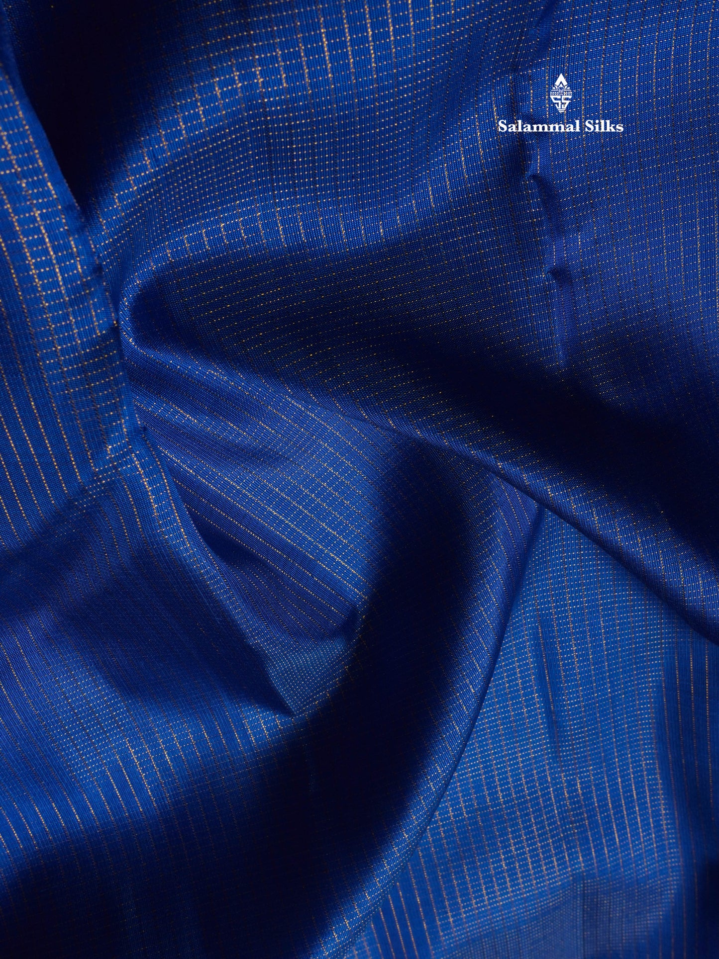 Royal Blue Tiny Checks 8 Kol Pure Kanjivaram Silk Saree with Traditional Temple Border
