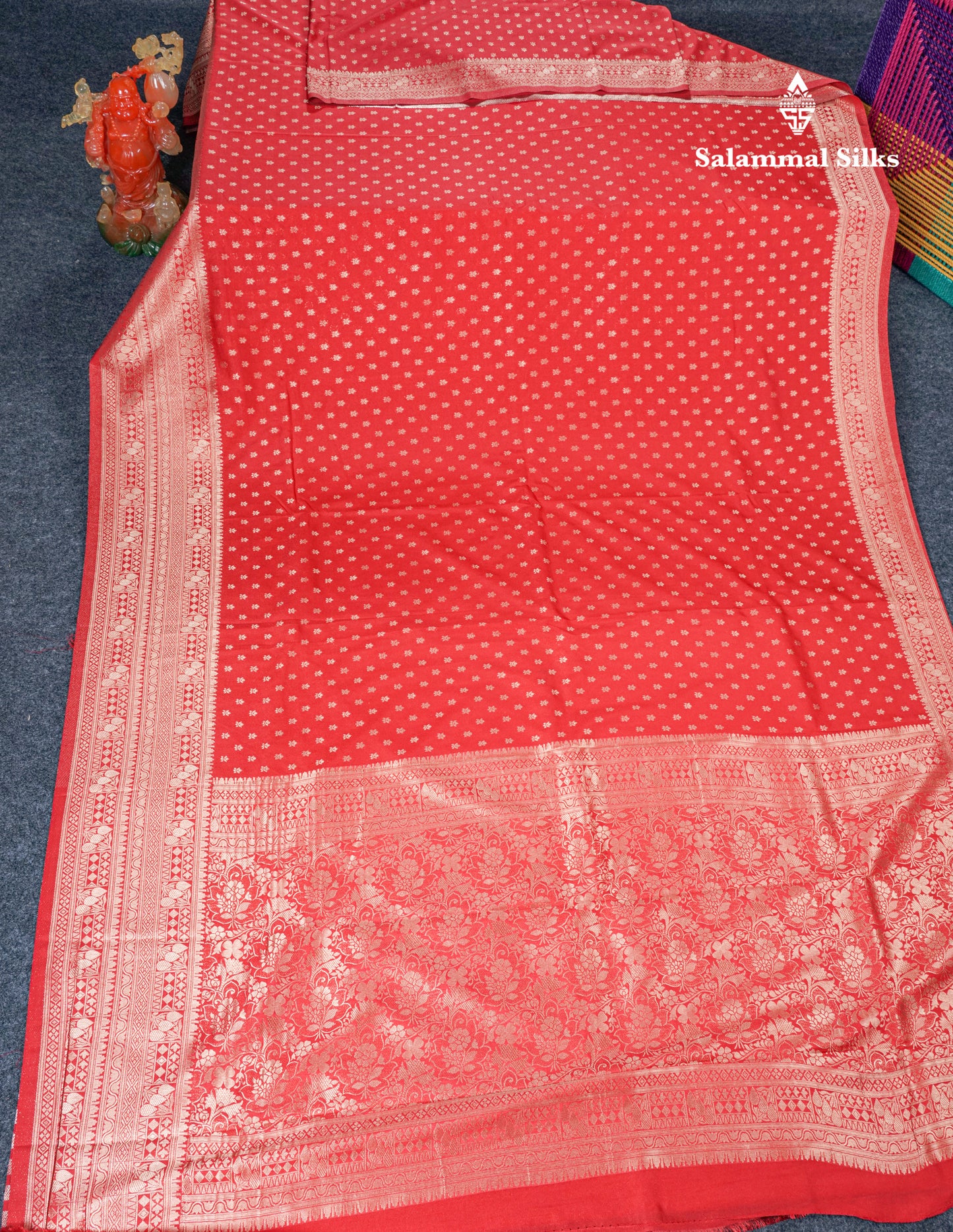 Beautiful Red Semi Georgette Saree With Fancy Self Evening Morning Border