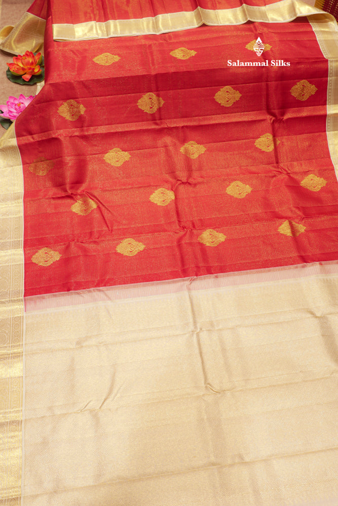 Korvai Vairaoosi Red Colour Pure Kanjivaram Silk Saree With Cream Border