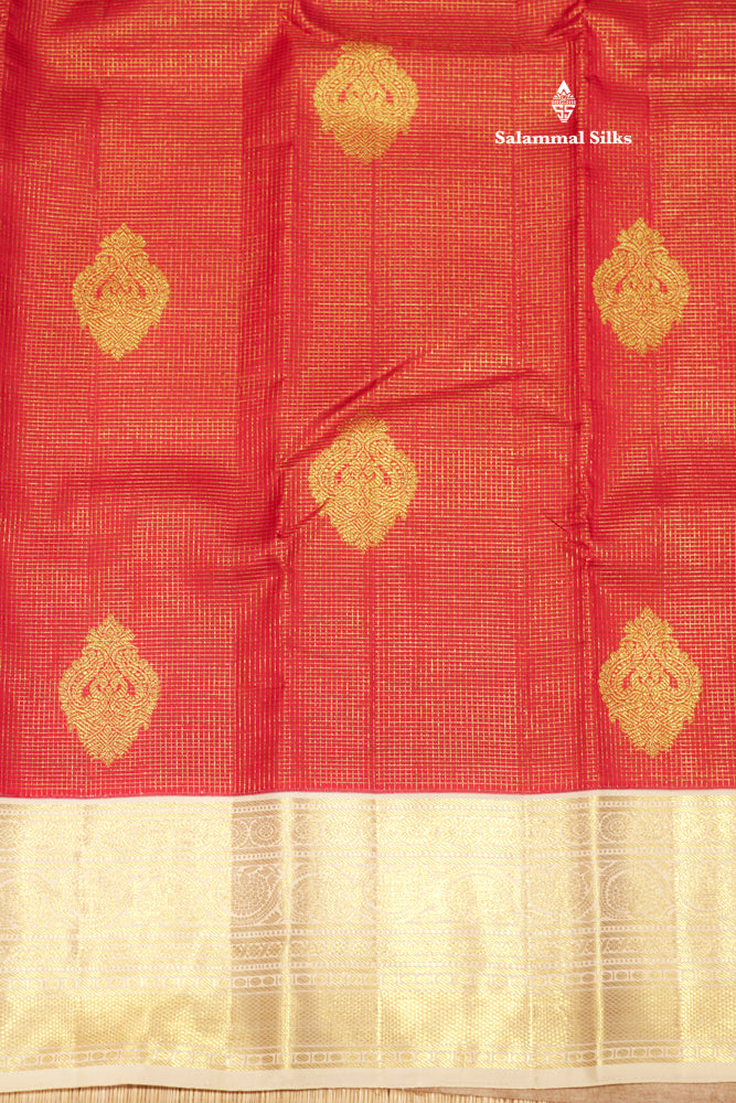 Korvai Vairaoosi Red Colour Pure Kanjivaram Silk Saree With Cream Border